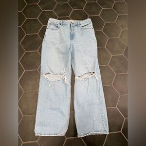 Abercrombie & Fitch Light Blue Ripped Straight Leg Jeans